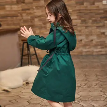 

2019 New Autumn kids Girls Casual Solid Hooded Long Trench Coats Outerwear Kids Windbreaker Jackets Children Clothing W21