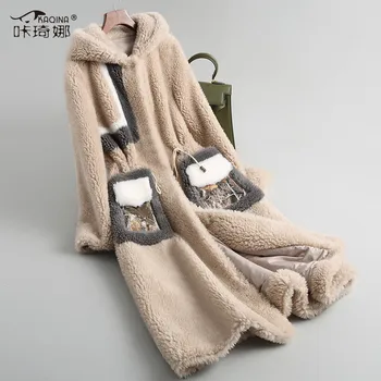 

Autumn Winter Coat Women Clothes 2018 Korean Real Fur Coat 100% Wool Jacket Hoodede Sheep Shearling Fur Slim Long Coats 18081ZT