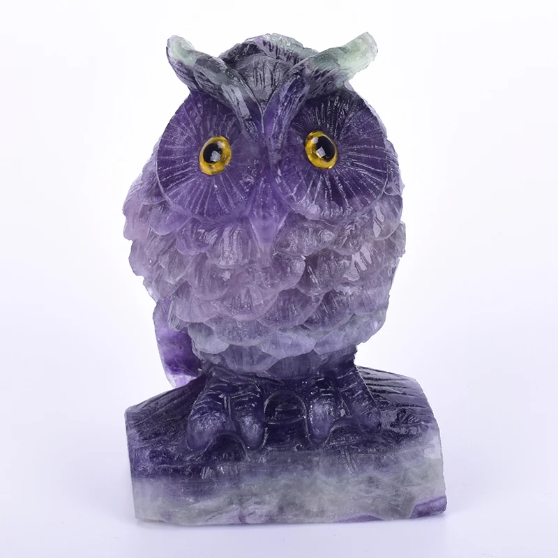 

Fluorite Stone Owl Statue Colorful Crystal Healing Figurine Cute Eagle Sculpture Garden Fengshui Decor Micro Ornaments Home