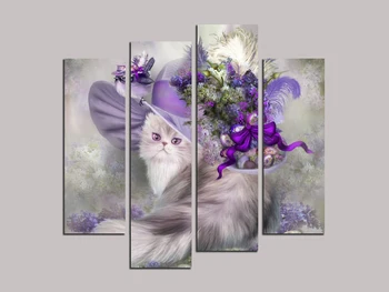 

High quality 100% 4pcs about "Persian cat" oil painting print on canvas wall pictures for bedroom living room home decor RM4-022