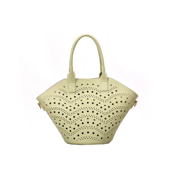 

Women Handbags Summer Beach Bags PU leather Basket Bags green Chic Hollow out Lady Two Piece Set Totes Shoulder Bag Female Sac
