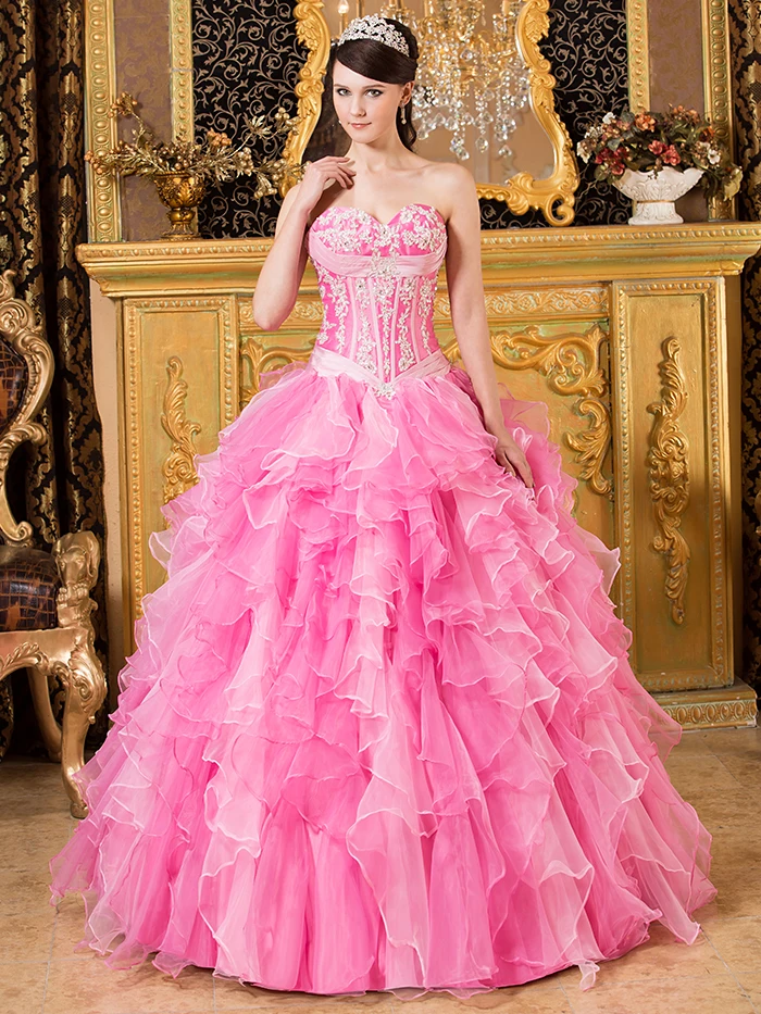 pink ball gown with sleeves