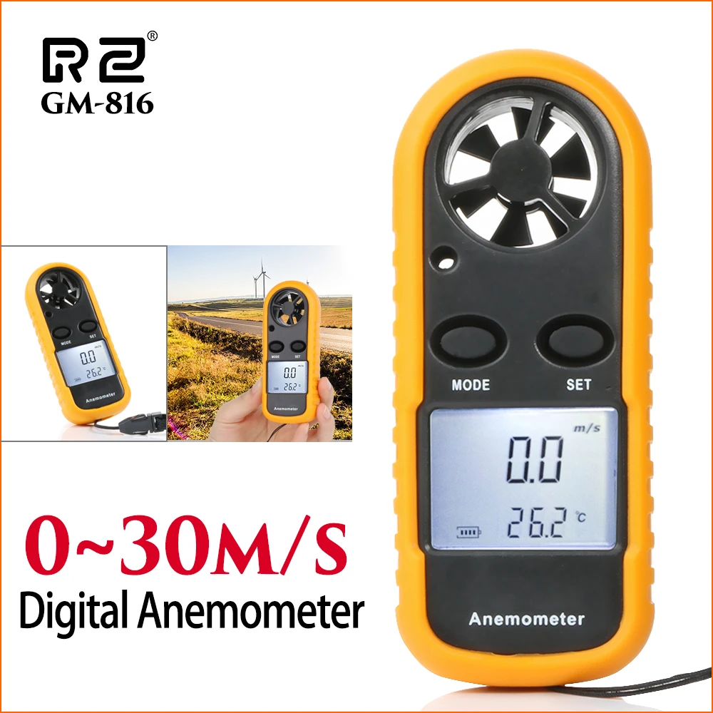 

RZ Anemometer Wind Meter Anemometro Lcd Digital Wind Speed Meter Sensor Portable 0-30m/S GM816 Mini Anemometer Wind Speed Meter