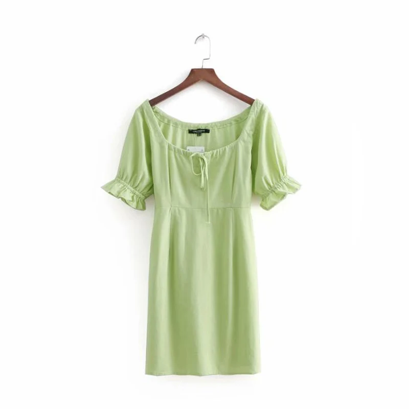 Vestido verano, летнее платье с коротким рукавом, женское мини Белое пляжное платье, элегантное корейское модное вечернее платье, женская одежда - Цвет: Зеленый
