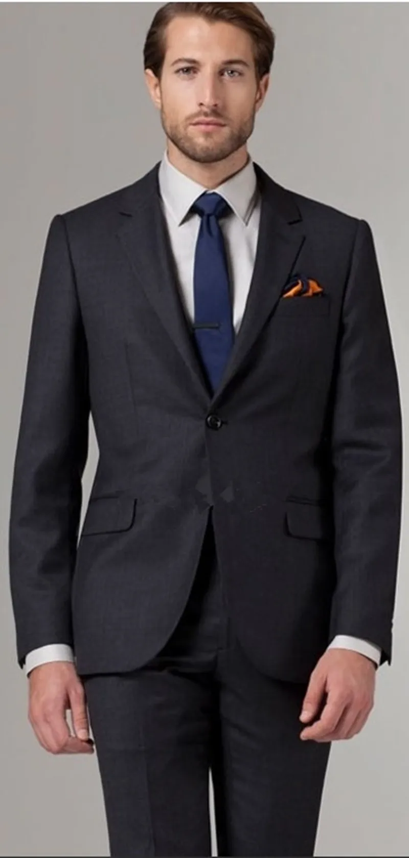 Free-shipping-Italian-high-quality-worsted-fantastic-Wool-suit-Custom-made-Coal-Birdseye-Suit-dark-grey