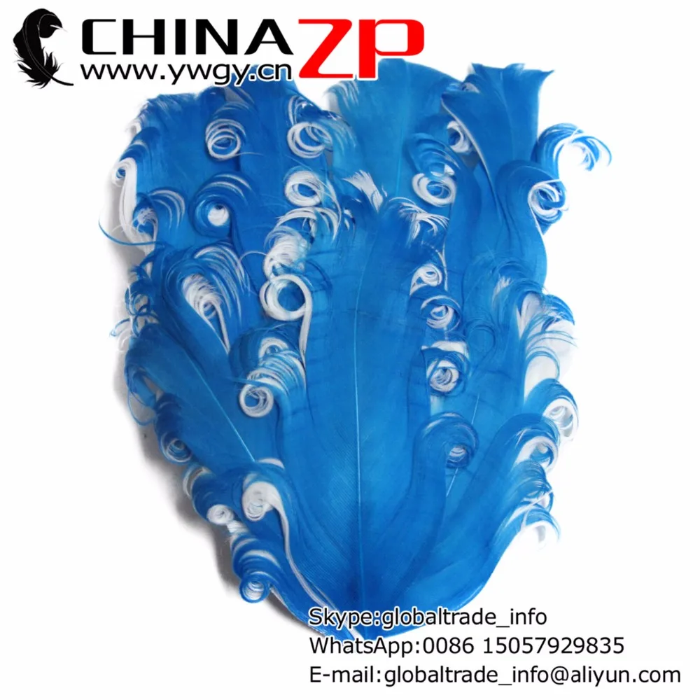 

CHINAZP Factory 50pcs/lot Pretty Turquoise with White Curly Nagorie Goose Pad DIY Feathers