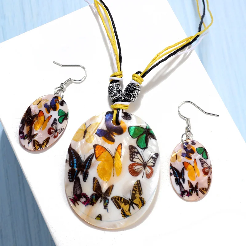 

ZOSHI Fashion Shell Jewelry Set 2019 Leather Chain Enamel Oval Necklace Earrings Jewelry Sets Bridal Jewelry Sets Summer Jewelry