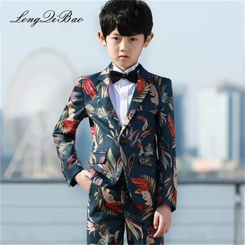

5 piece Handsome Printed Costume Enfant Garcon Mariage Children Suit Kids Blazers Boys Suits For Weddings Vestidos De Noiva