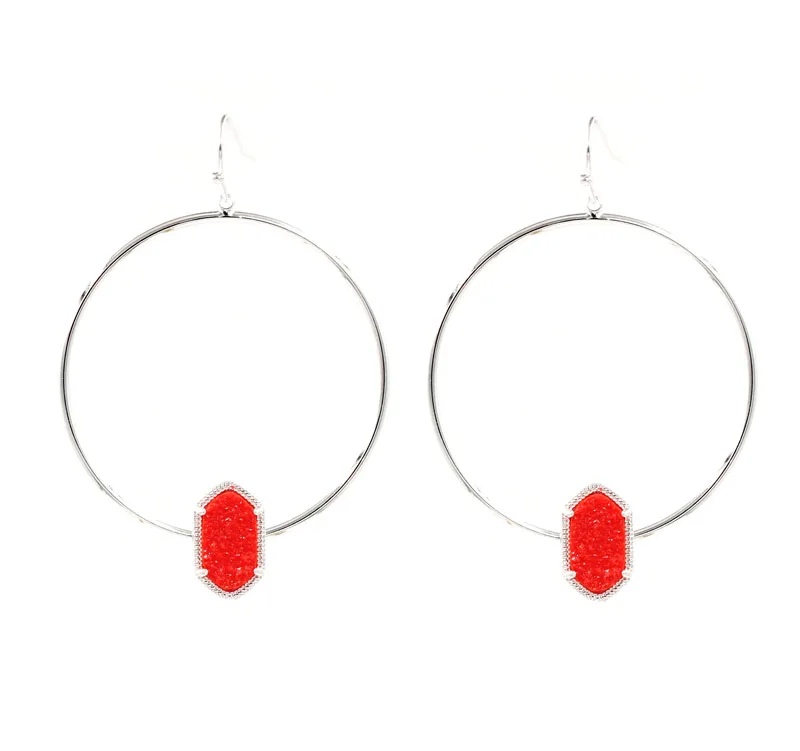 

2018 New copper Big Loop Christmas Red Druzy Stone Drop Earings