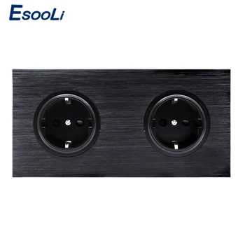 

Esooli Luxury Black Aluminum Panel 16A Double EU Standard Wall Power Socket Outlet Grounded With Child Protective Lock