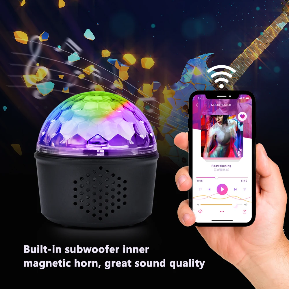 

Bluetooth MP3 Speaker Party Lights 15W USB 9 Color Crystal Disco Ball Magic Effect Lamp Stage Light For KTV Birthday Bar