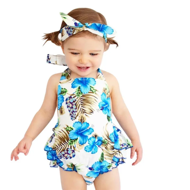 Ruffles Floral Bow knot Romper baby clothes Toddler Infant Baby Girl