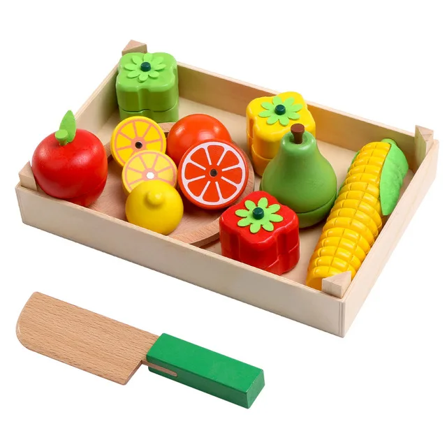 Деревянная детская игрушка для резки фруктов, овощей, миниатюрная еда для детей, деревянная детская игрушка для раннего образования, настоящая жизнь, косплей, Кухонные Игрушки для еды - Цвет: fruit  vegetables