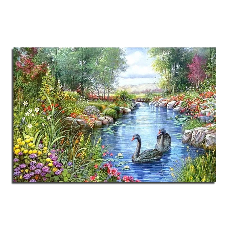 

5d diamond embroidery swan in the river new needlework 100% round drill diamond painting diy cross stitch diamond mosaic