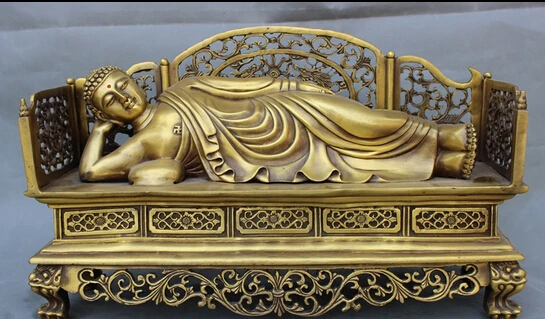 

xd 002733 17" Folk Chinese Bronze Dragon Head Sleeping Shakyamuni Sakyamuni Buddha Statue