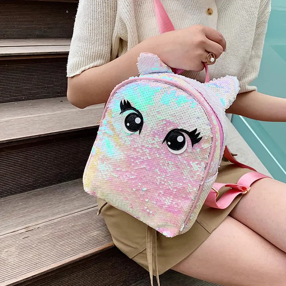 

Women Cute Cartoon Eyes Small Ears Backpack Full Sequined Travel Shoulder Bag