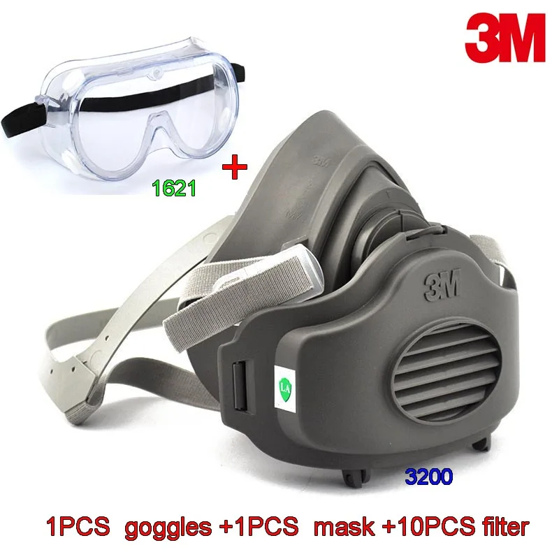 

3M 1PCS goggles +1PCS dust mask +10PCS filter cotton 1621 1621AF Goggles & 3200 Dust mask against Dust particulates respirator