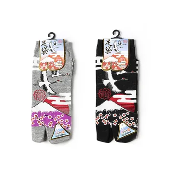 

YOOWALK samurai sandal short socks Japanese Style Unisex Two Finger Socks crane Cotton two toe Socks Foot Bag Short Cotton socks