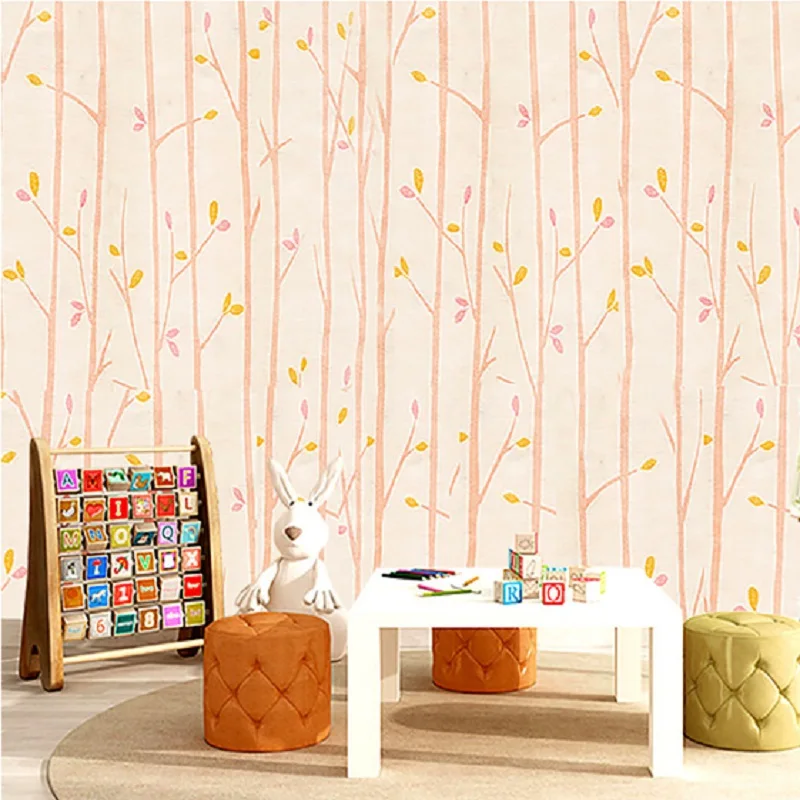 

Fabric Mural Wallpaper Modern Forest wall paper Tree Branches with Leaves Wallpapers kids room decoration papel de parede tapete