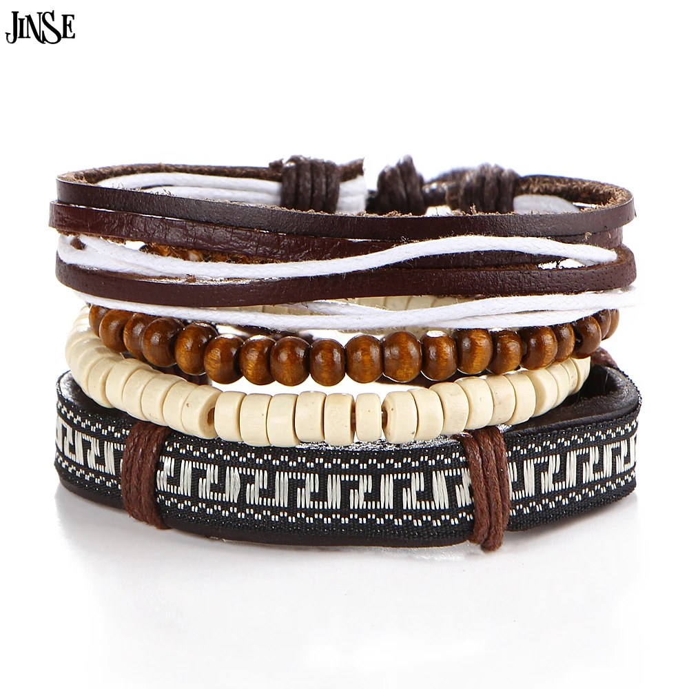 

JINSE Bohemia Style Handmade Multilayer Valentine's Leather Bracelets for Man Embroidery Leather Bracelets & Bangles MPS010