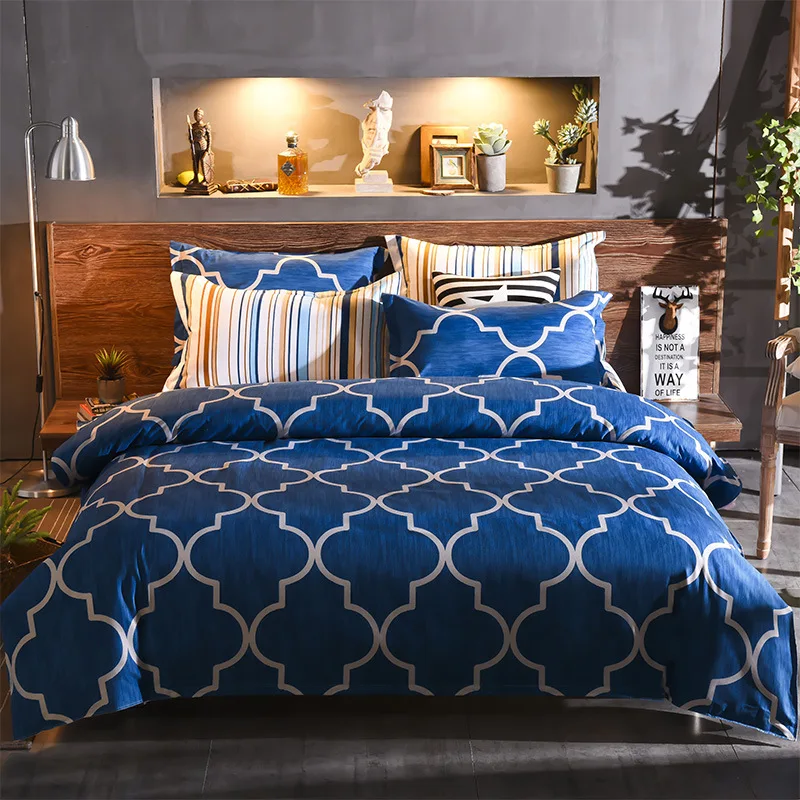 

Blue 3pcs Striped Duvet Cover Sets Geometric Bedding Sets Pillowcases Bed Lines