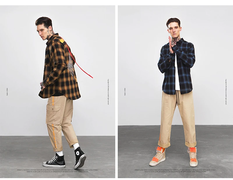  Checkered Korean Fashion Shirt Desinger Long Hip Hop  (2)