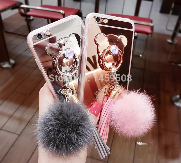 Soft Mirror Case For Huawei P30 P8 P9 P10 P20 Lite Mate 10 20 Pro Nova 2 Plus 3 3i Bear Ring stand Fax Hair Ball Cover |