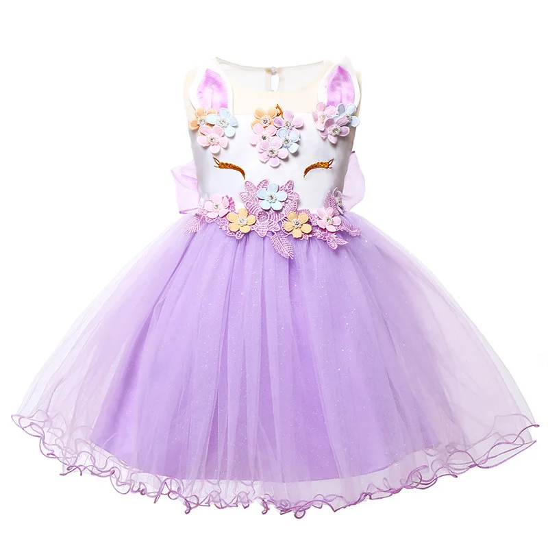 Для маленьких девочек Единорог Платье для ребенка Платье для первого дня рождения Детские вечерние платье Рождественский костюм для малышей платье принцессы для девочек - Цвет: Purple