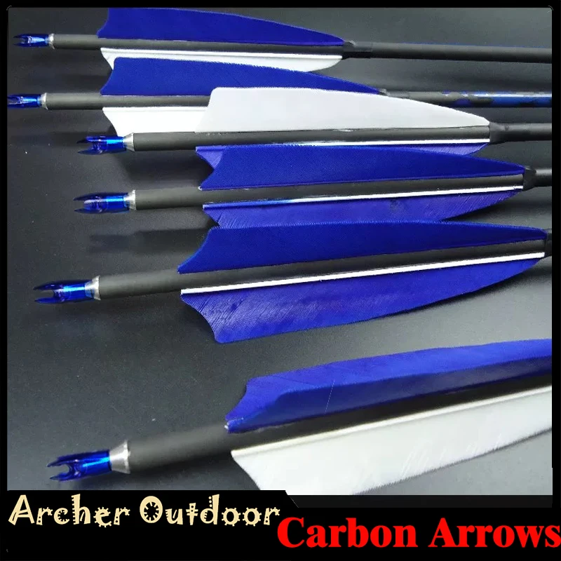 

6/12 Spine 500 Pure Carbon Arrows 30inch or 32inch ID 6.2mm Arrow Head 100gr 5inch Turkey Feathers Bow Hunting Shooting Archery