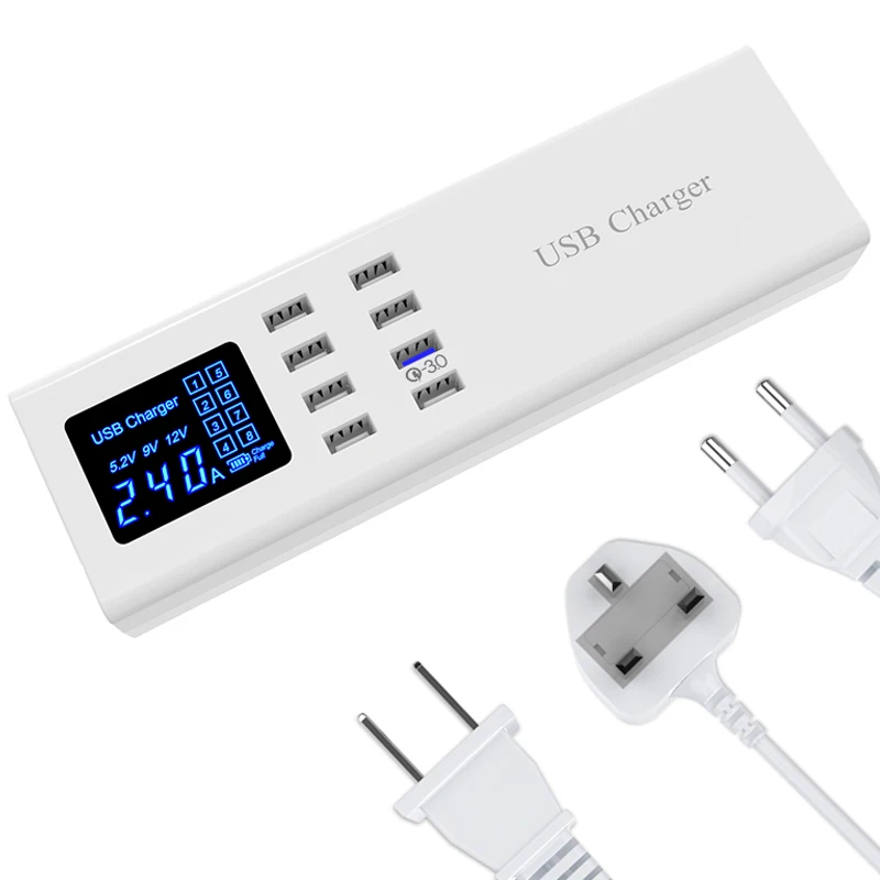 Быстрая зарядка 8 Порты светодиодный дисплей USB Зарядное устройство Quick Charge 3 0
