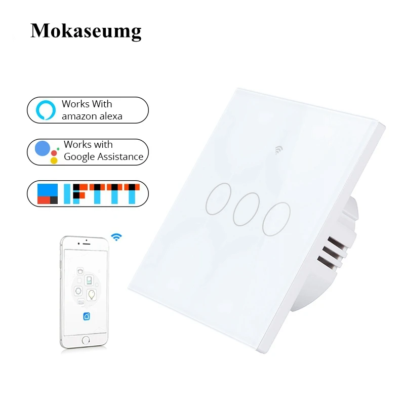1/2/3Gang 1 Way WIFI Smart Touch Switch Crystal Glass Panel APP Wireless Remote Light Wall Switch Works With Alexa Google Home jinvoo app us type smart wifi switch 2 gang 1 way touch panel wireless remote wifi light switch works with alexa google home