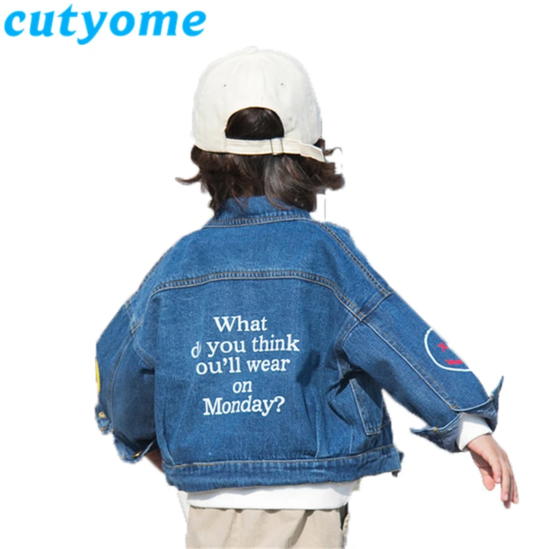 

Fashionable Children's Denim Jacket Coats Spring Autumn Toddler Kids Letters Outerwear Outfits Casual Boys Girls Jeans Jackets 7