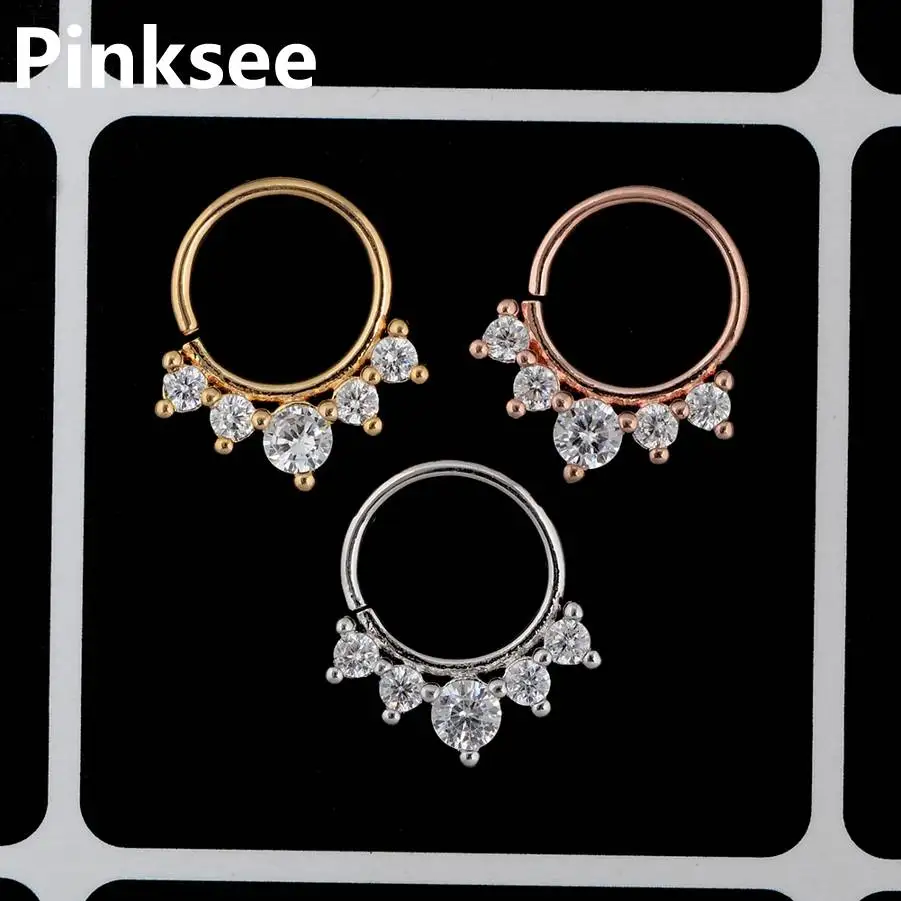 

316L Surgical Steel Septum Clicker Nose Ring CZ Crystal Zircon Ear Cartilage Hoop Studs Piercing Body Jewelry anti-allergy