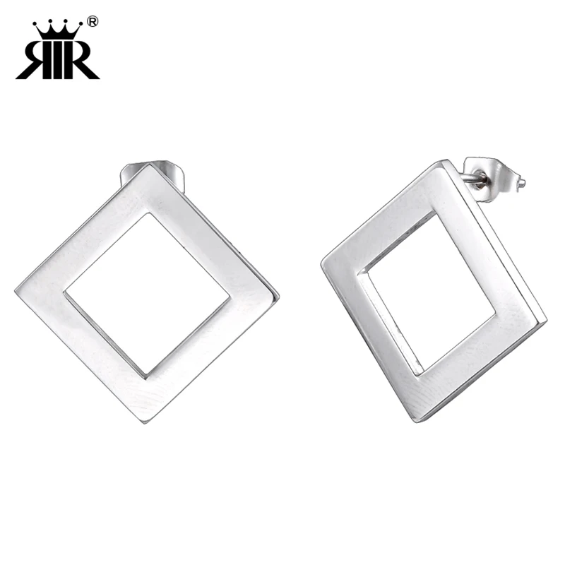 

RIR Fashion Womens Square Earrings 2018 Silver Stainless Steel Simple Charm Geometry Square Earrings Female Party