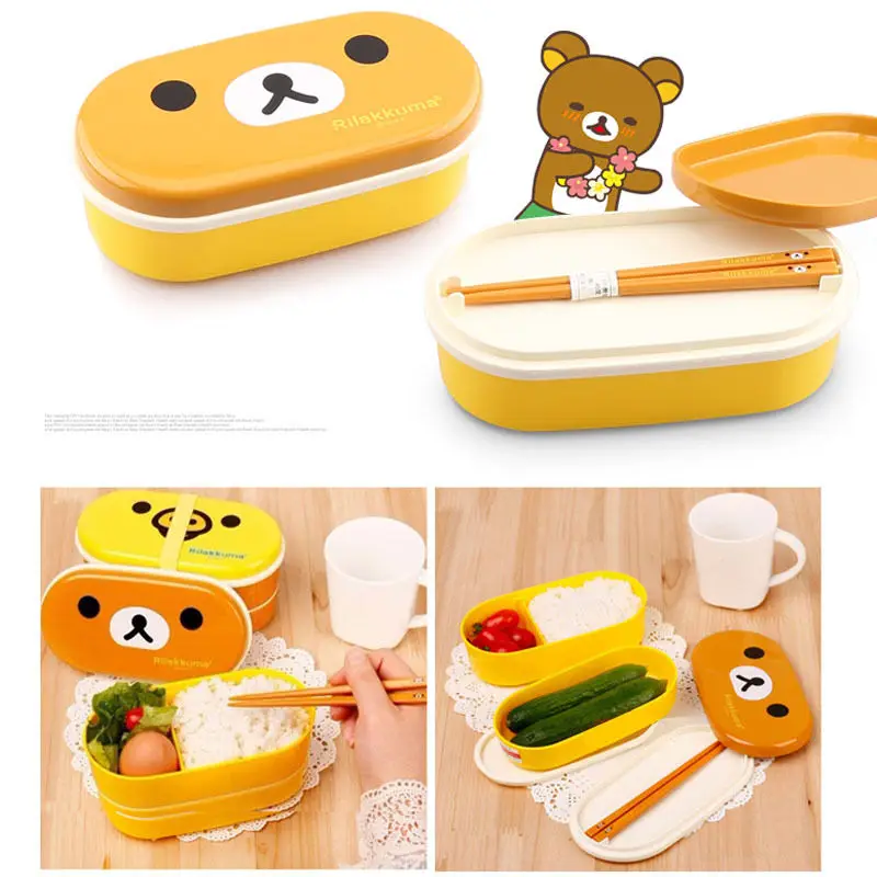 

Microwave Rilakkuma Bento Yellow Microwave Nostrils Chickens Multilayer Children Lunch Box HOT with Chopsticks(003)