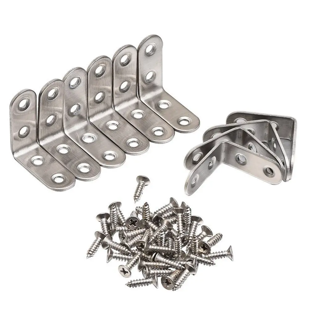 

90 Degree Right Angle Brackets Stainless Steel Corner Braces with Screws, 10 Pack