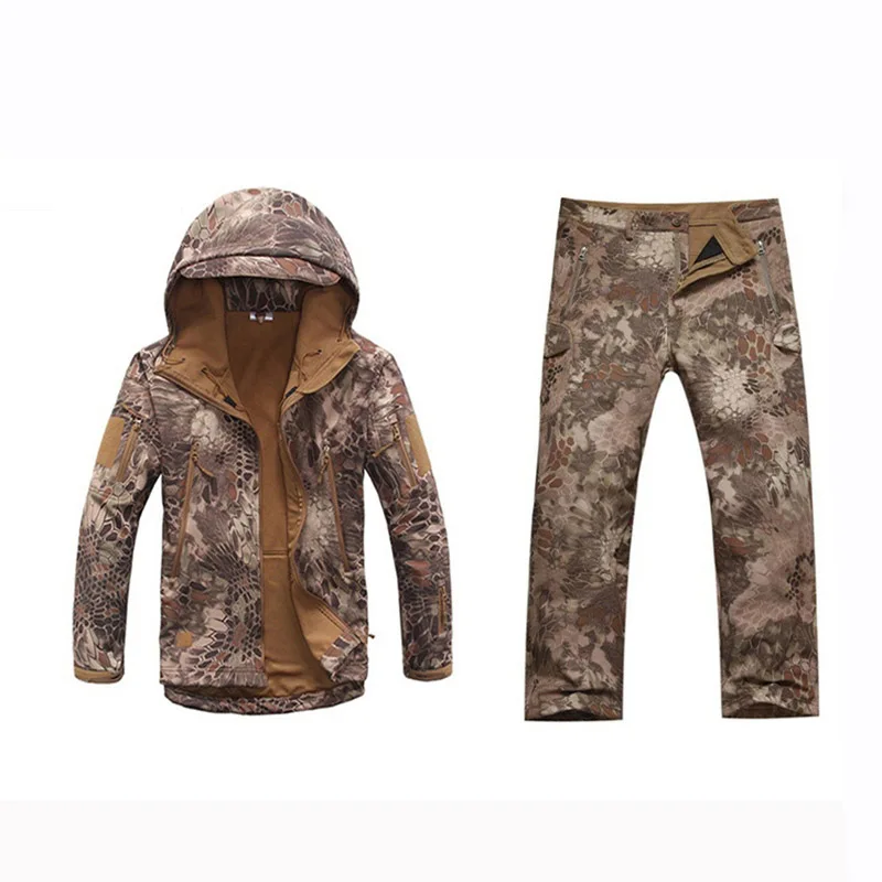 Sharkskin Softshell TAD тактические охотничьи костюмы мужские ветрозащитные уличные спортивные походные камуфляжные наборы охотничья походная куртка+ брюки - Цвет: Desert Python