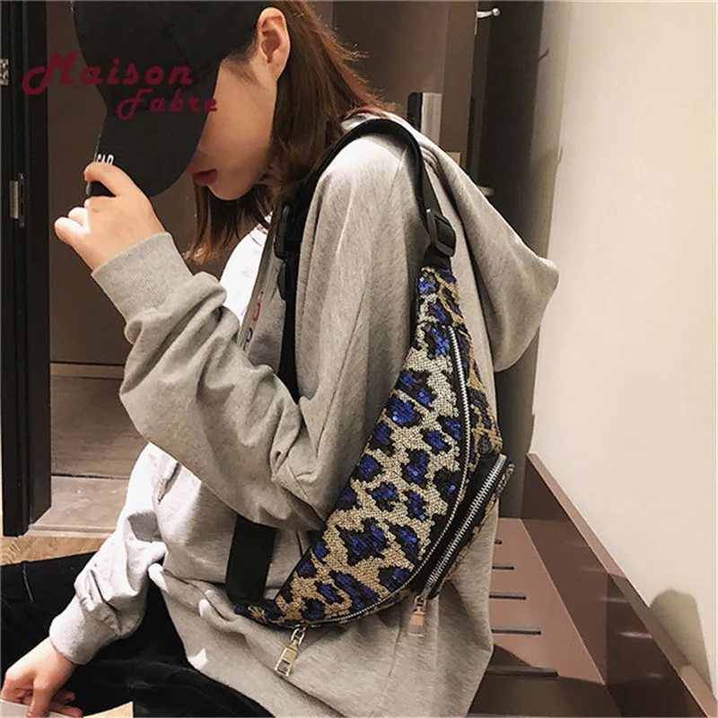 

HB@2019 Maison Fabre Ladies Handbag Neutral Zipper Sequin Leopard Print Messenger Bag Sport Chest Bag