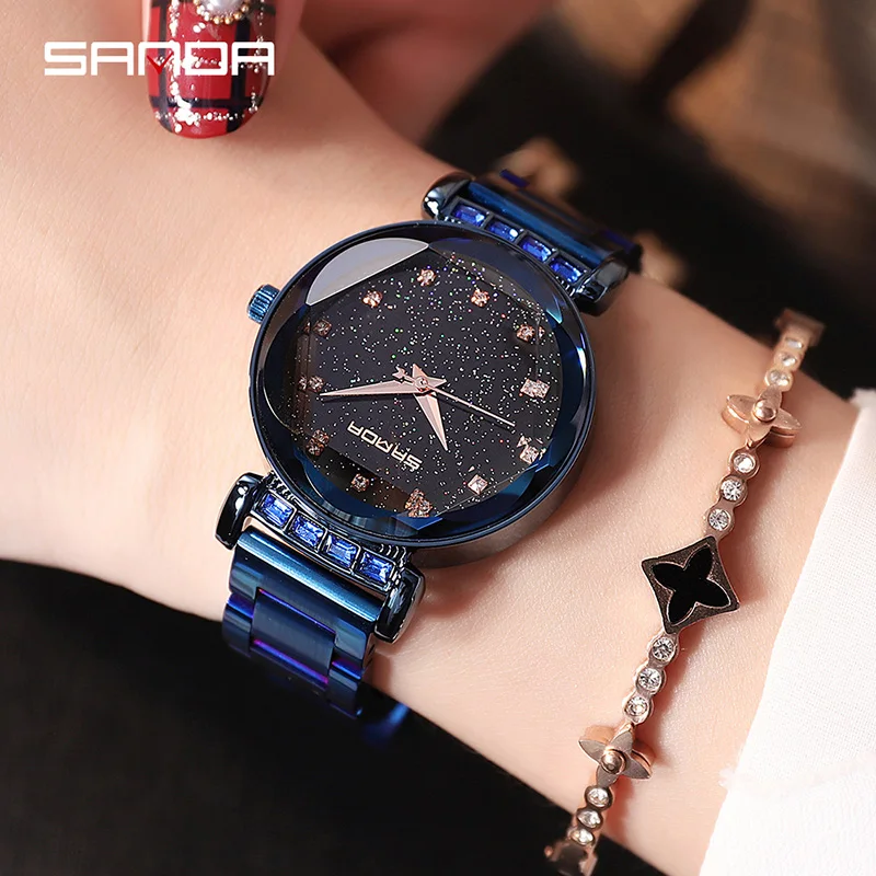 SANDA Rose Gouden Horloge Vrouwen кварцевые часы женские топ Merk люкс Strass Vrouwelijke Horloge Meisje Klok Relogio Feminino