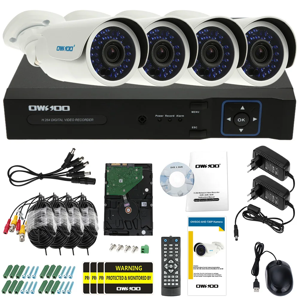 OWSOO 8CH AHD 720P CCTV DVR комплект P2P AHD DVR видео рекордер+ 1 ТБ HDD 4 шт. Водонепроницаемый 720P CCTV камера Открытый комплект системы безопасности