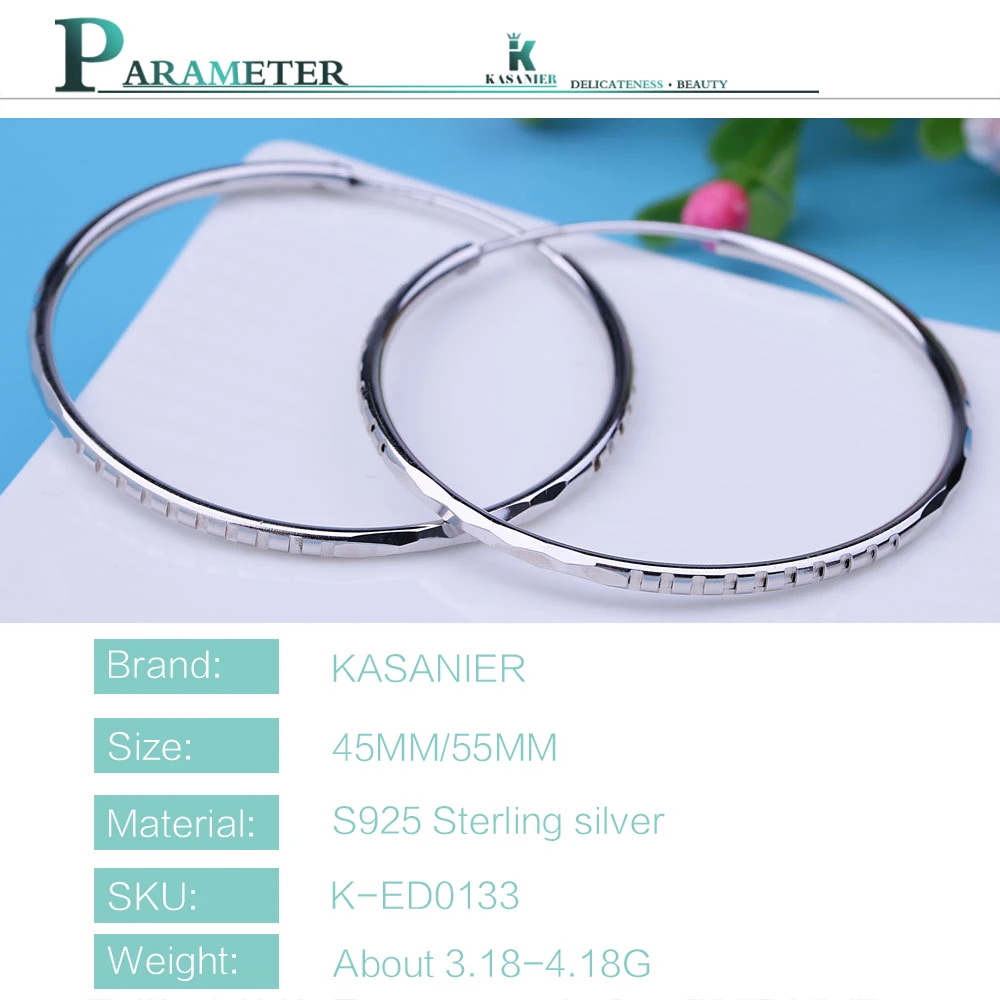 Kasanier Мода 45 мм/55 мм S925 стерлингового серебра Для женщин большой круг геометрический узор круглые сережки; ювелирные изделия