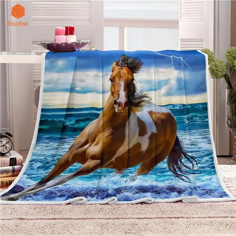 Nap blanket Super Soft Running Horse Velvet Plush Throw Blanket Art
