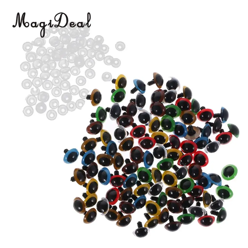 MagiDeal 100Pcs/Pack Mixed Color Plastic Safety Eyes with Washers for Dolls Animal Bear Making DIY Craft Handmade Toy 7Kinds