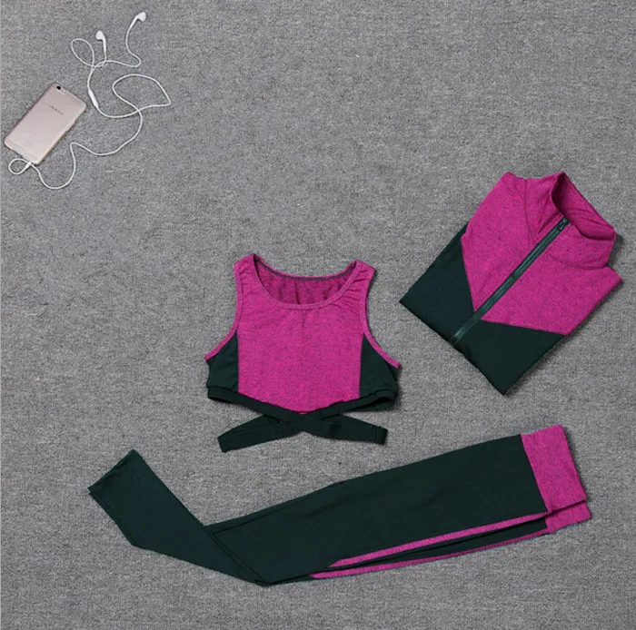 3 piece set a Брюки с высокой талией+ шорты+ сексуальный бюстгальтер+ футболка+ пальто для женщин, комплект из 5 предметов, Быстросохнущий костюм для йоги, одежда для фитнеса, тренажерного зала, спортивные комплекты для бега - Цвет: 3 piece set a