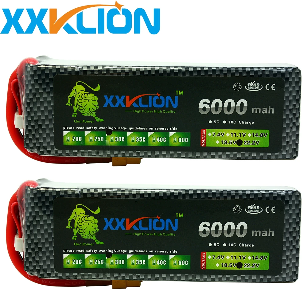 

2pcs XXKLION 6S 22.2V 6000mah 25c 30C 35c 40c Lipo remote control helicopter four axis rc car power supply Drone battery pack