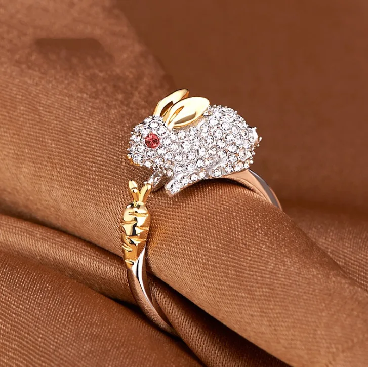 925 драгоценный камень кролик ювелирные изделия животное кролик регулируемые кольца Оптовая продажа животных кольца для женщин хип-хоп
