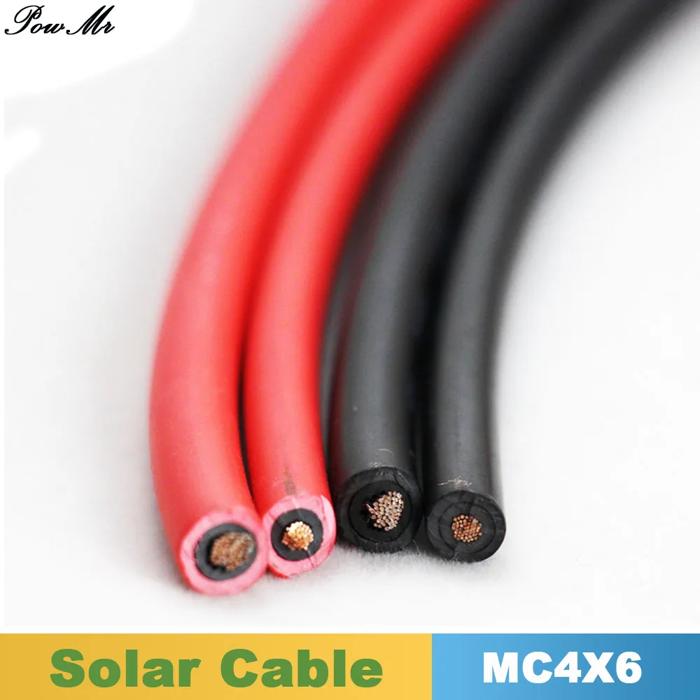 

PowMr 5 Meters Red or Black Solar PV Cable 6mm2 for MC4/MC3 Power Cable with TUV UL Approval Tinned annealed Copper XLPE Jacket
