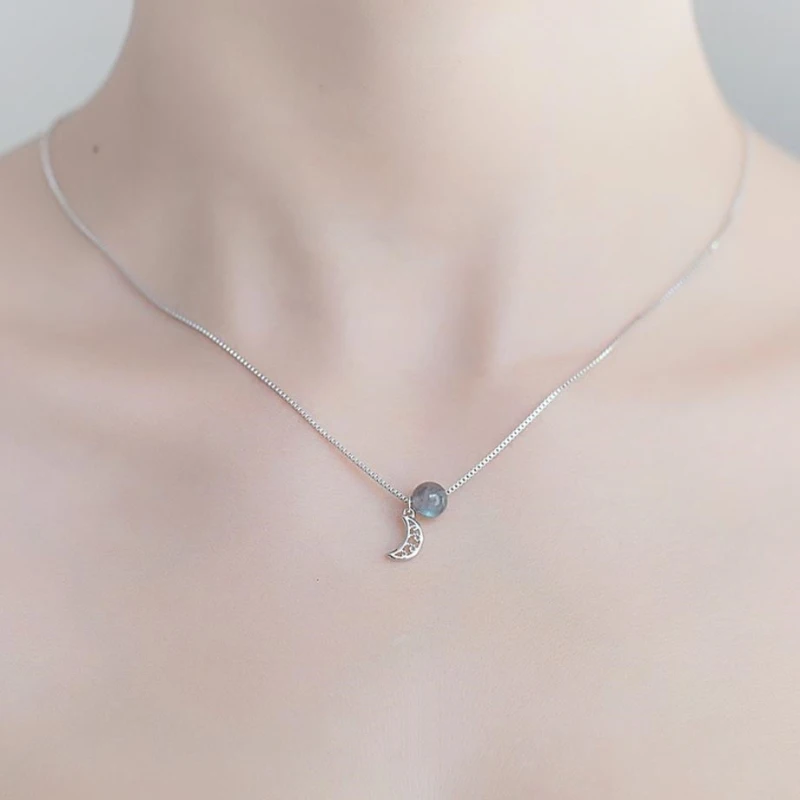

Round Stone Moon Pendant Clavicle Chain Student Wild 925 Sterling Silver Temperament Personality Fashion Female Necklace SNE089