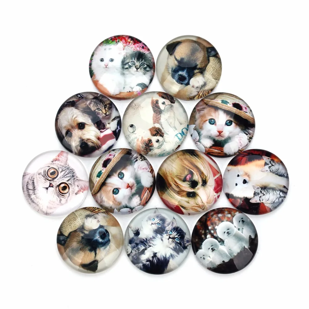 

20pcs Flatback Crystal Glass Cabochon Setting DIY Round Dome Cameo Animal Cat Puppy Cabochons Crafts Pendant Embellishments