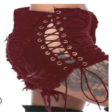 Синие винно-белые черные зеленые Модные женские летние сексуальные шорты года с боковой шнуровкой Горячие шорты с высокой талией джинсовые шорты с дырками